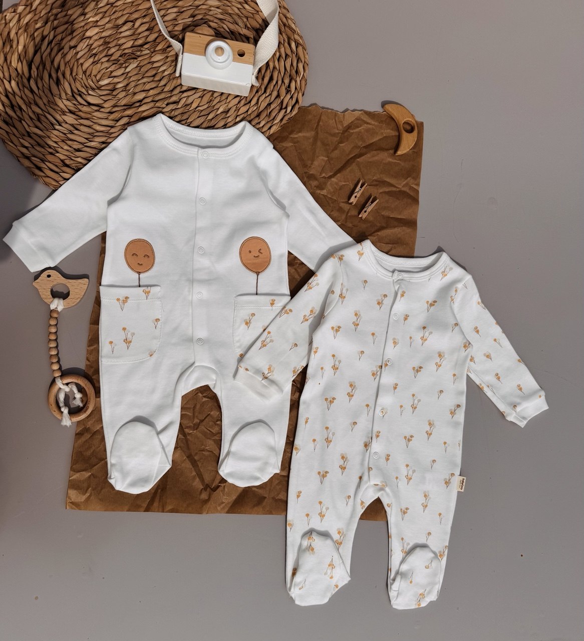White And Yellow Balloons Organic Cotton 2 overalls