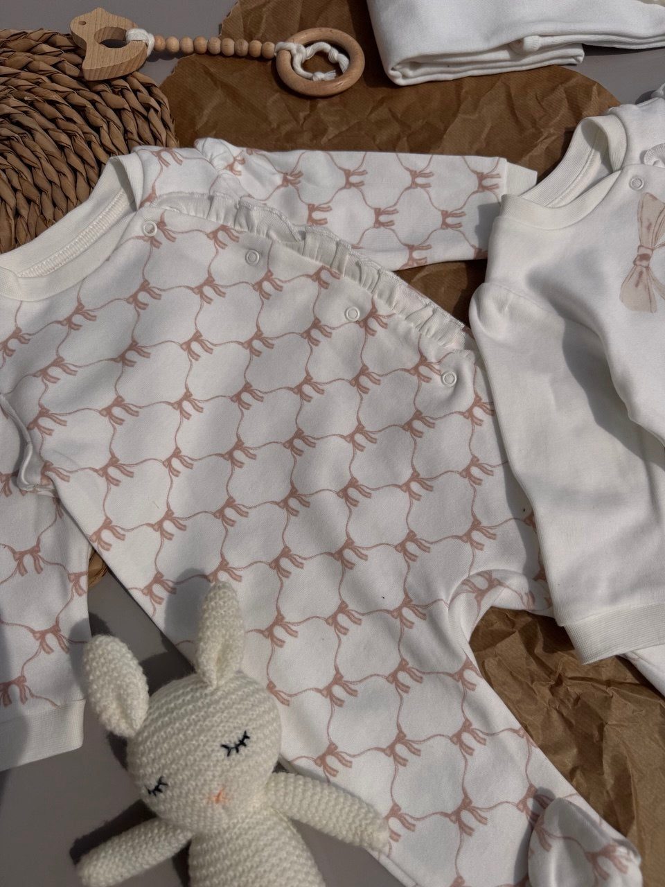White And Pink Bows Organic Cotton 2 Overalls ( GOTS certified )
