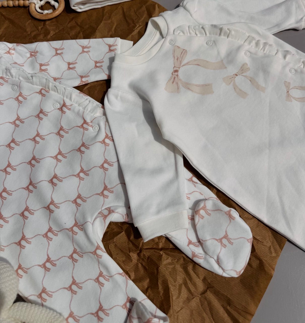 White And Pink Bows Organic Cotton 2 Overalls ( GOTS certified )