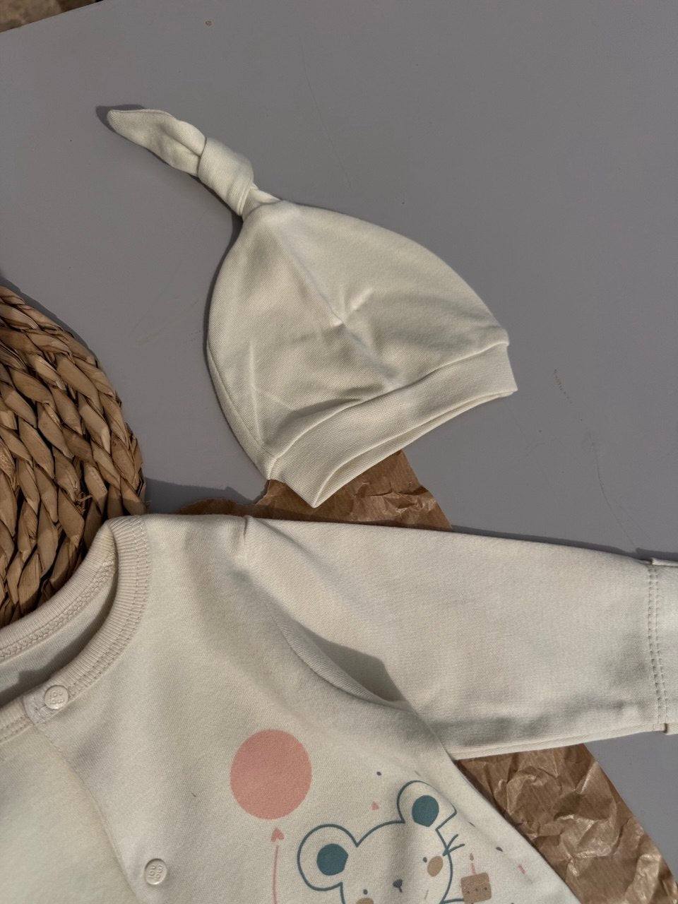 Cream Playful cotton overall with hat