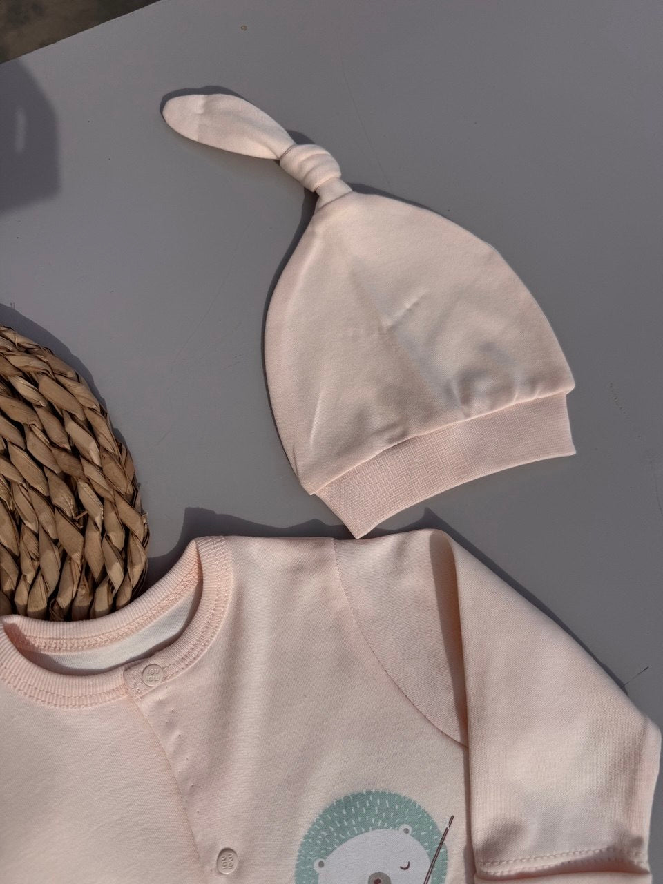 Light Peach Time To Fish cotton overall with hat