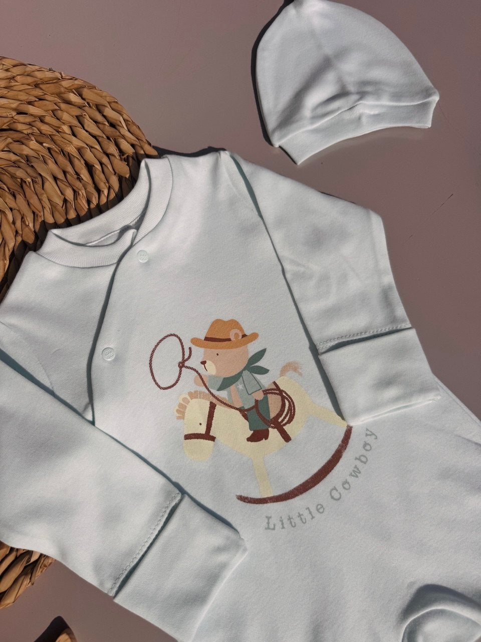 Baby Blue Cowboy cotton overall with hat