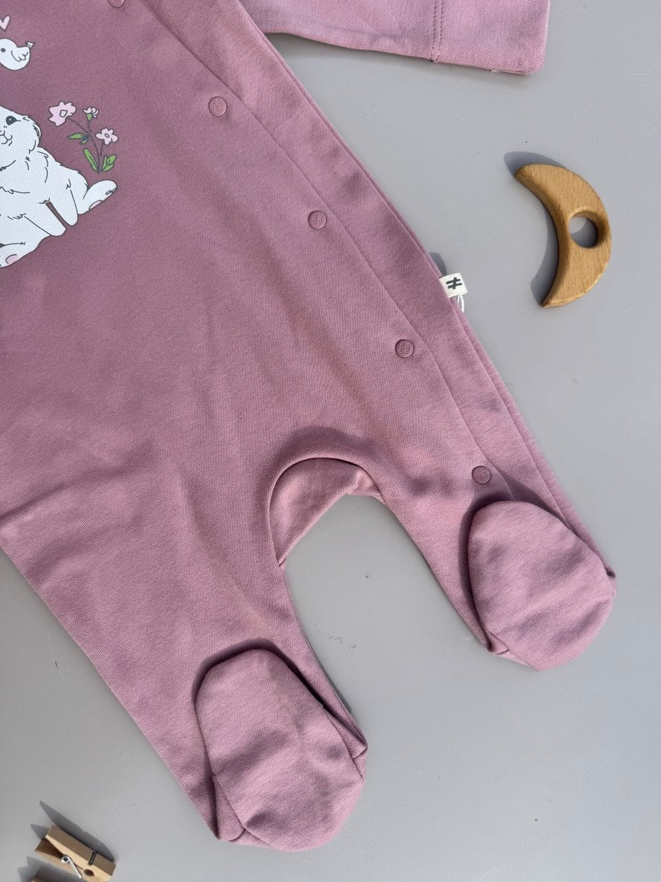 Sweet Bunny Mauve cotton overall with hat