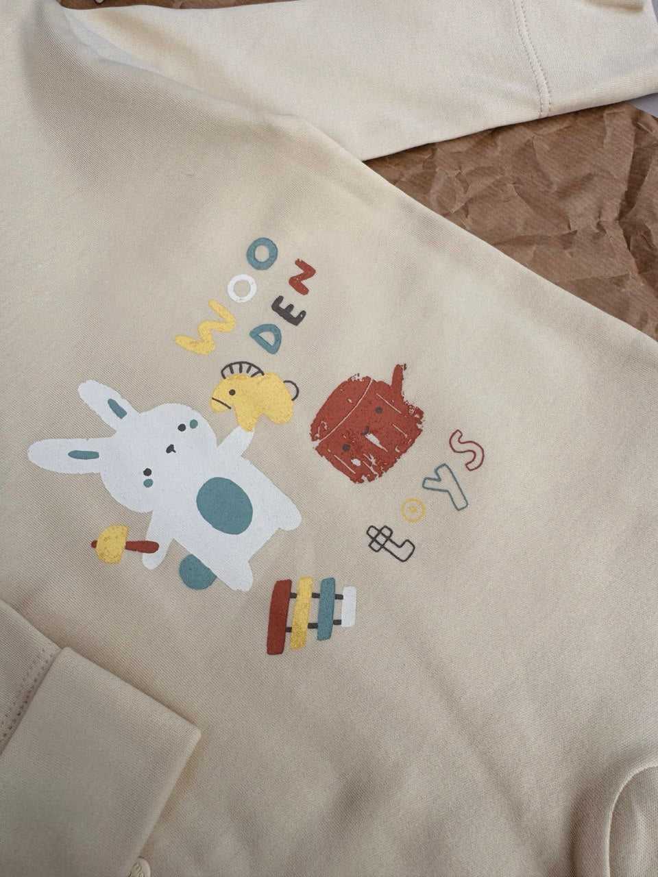 Beige Playful cotton overall with hat