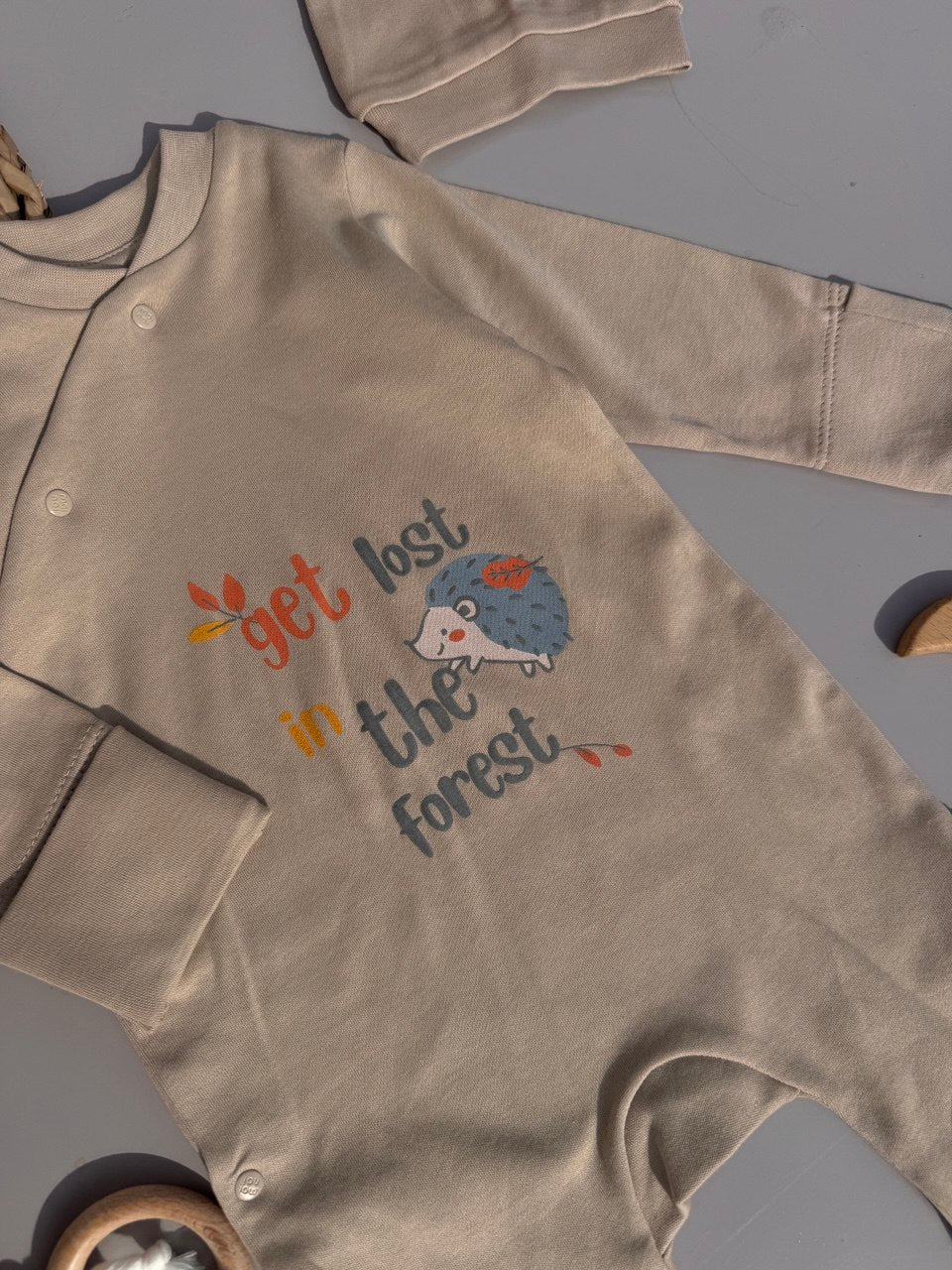 Beige Forest cotton overall with hat