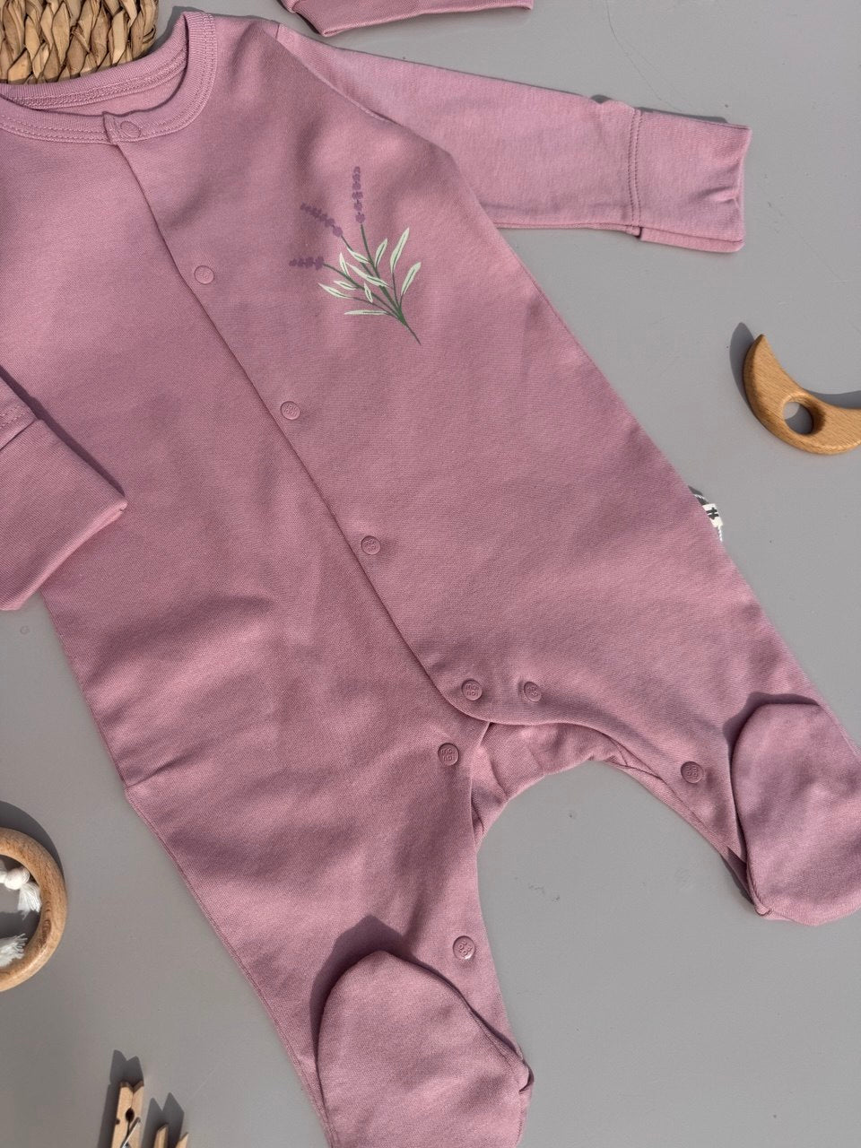 Mauve Lavender cotton overall with hat