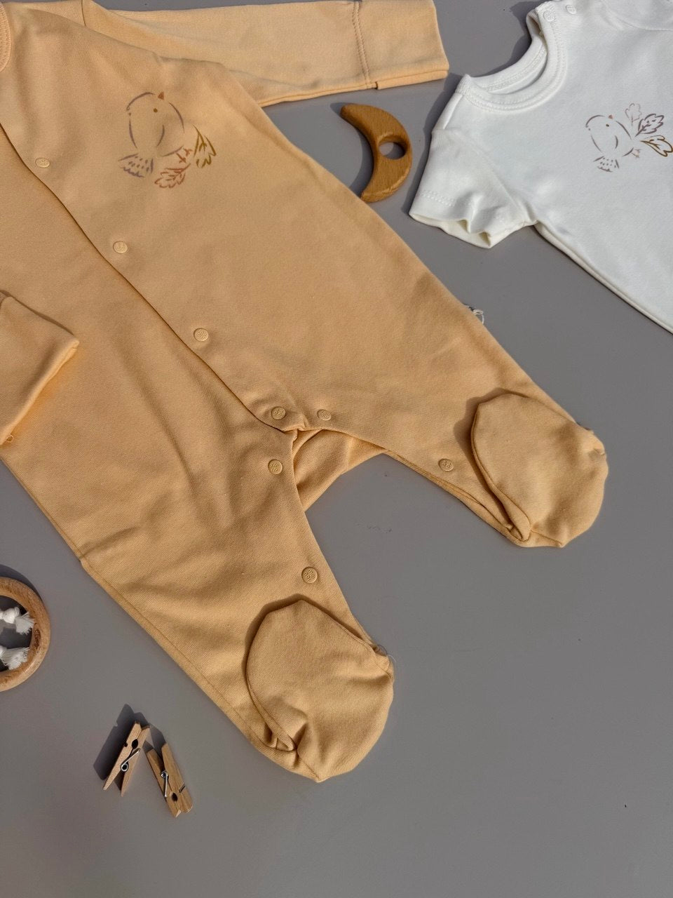 Light Orange Bird cotton overall with hat And Bodysuit