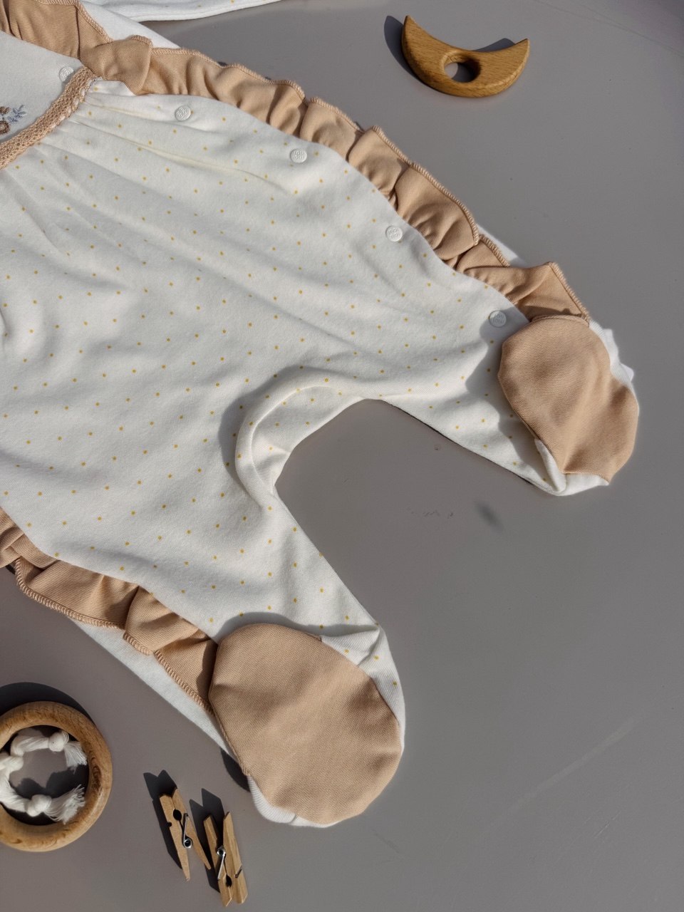 White And Peach Cotton overall with hat