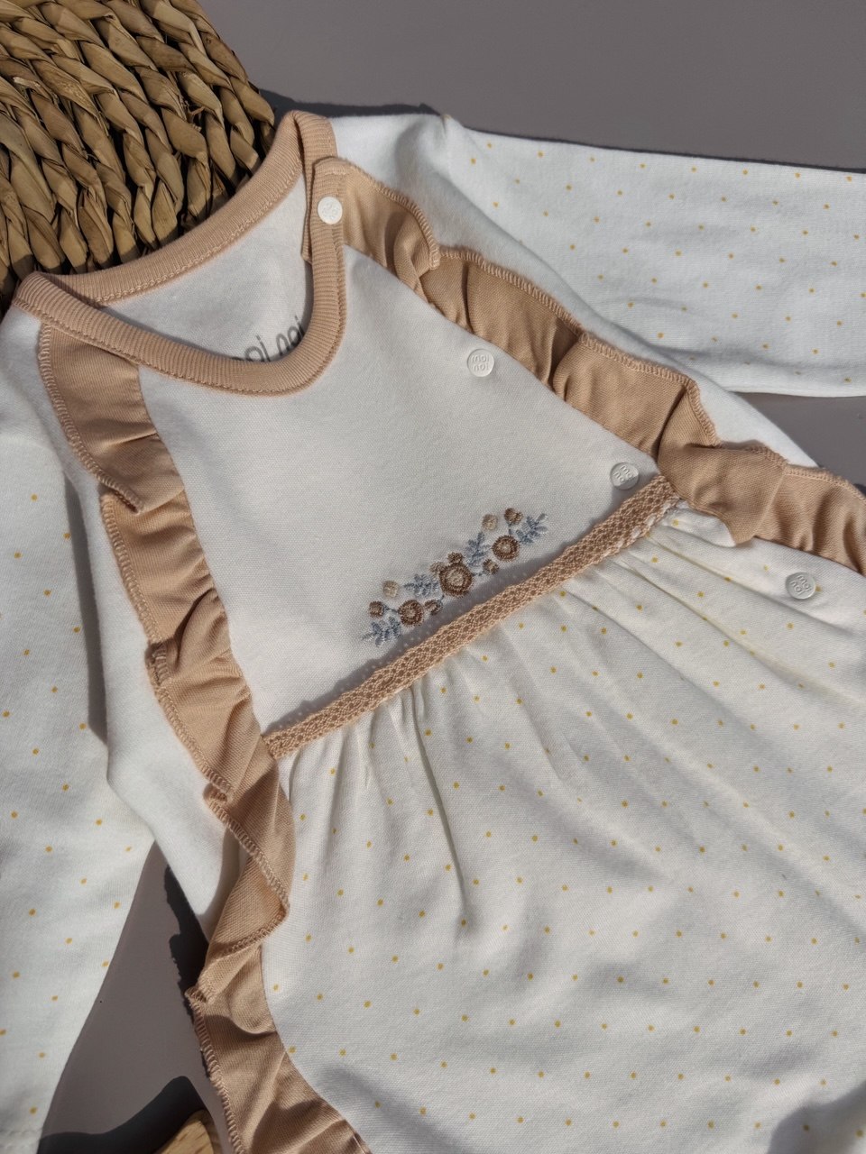 White And Peach Cotton overall with hat
