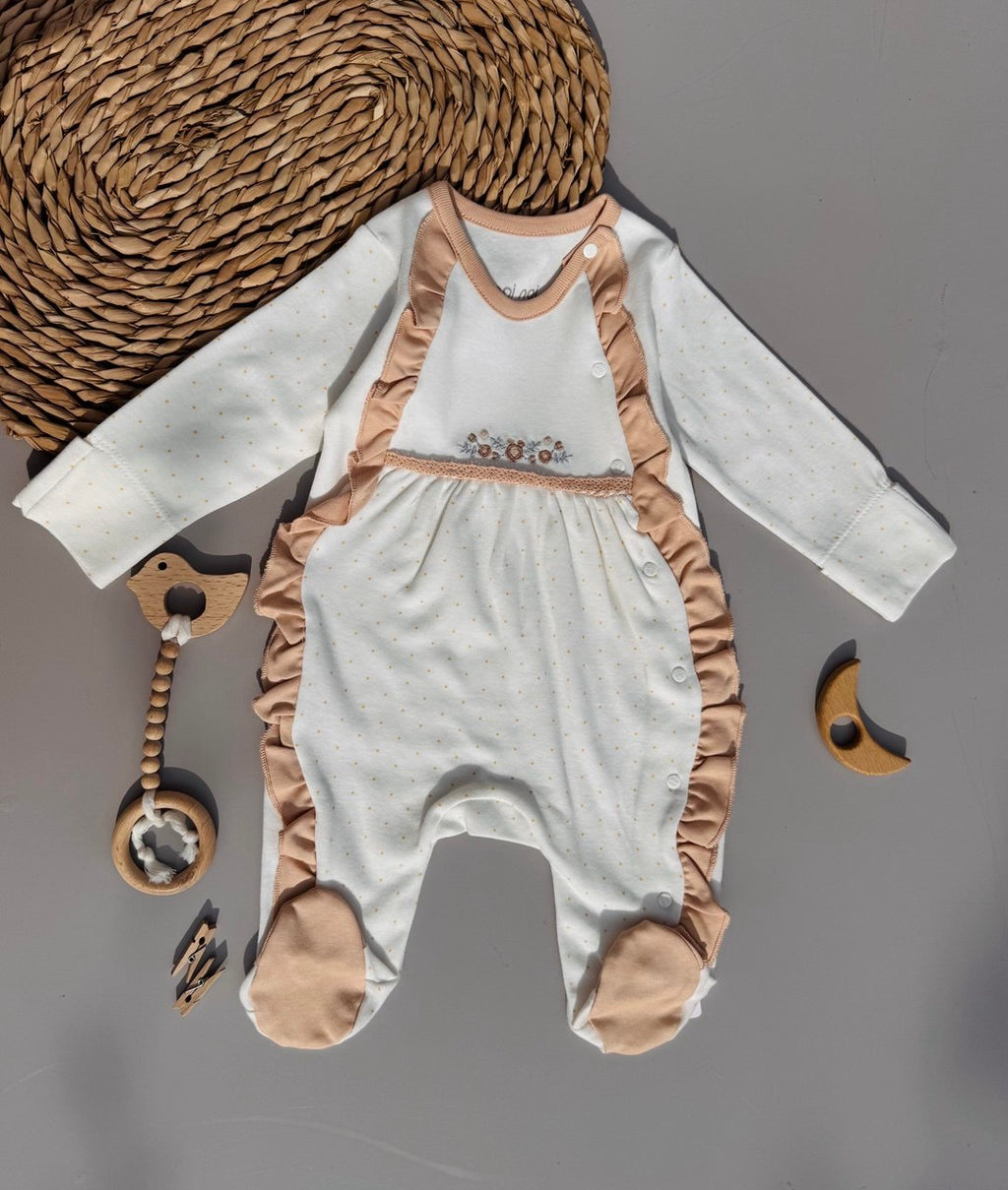 White And Peach Cotton overall with hat