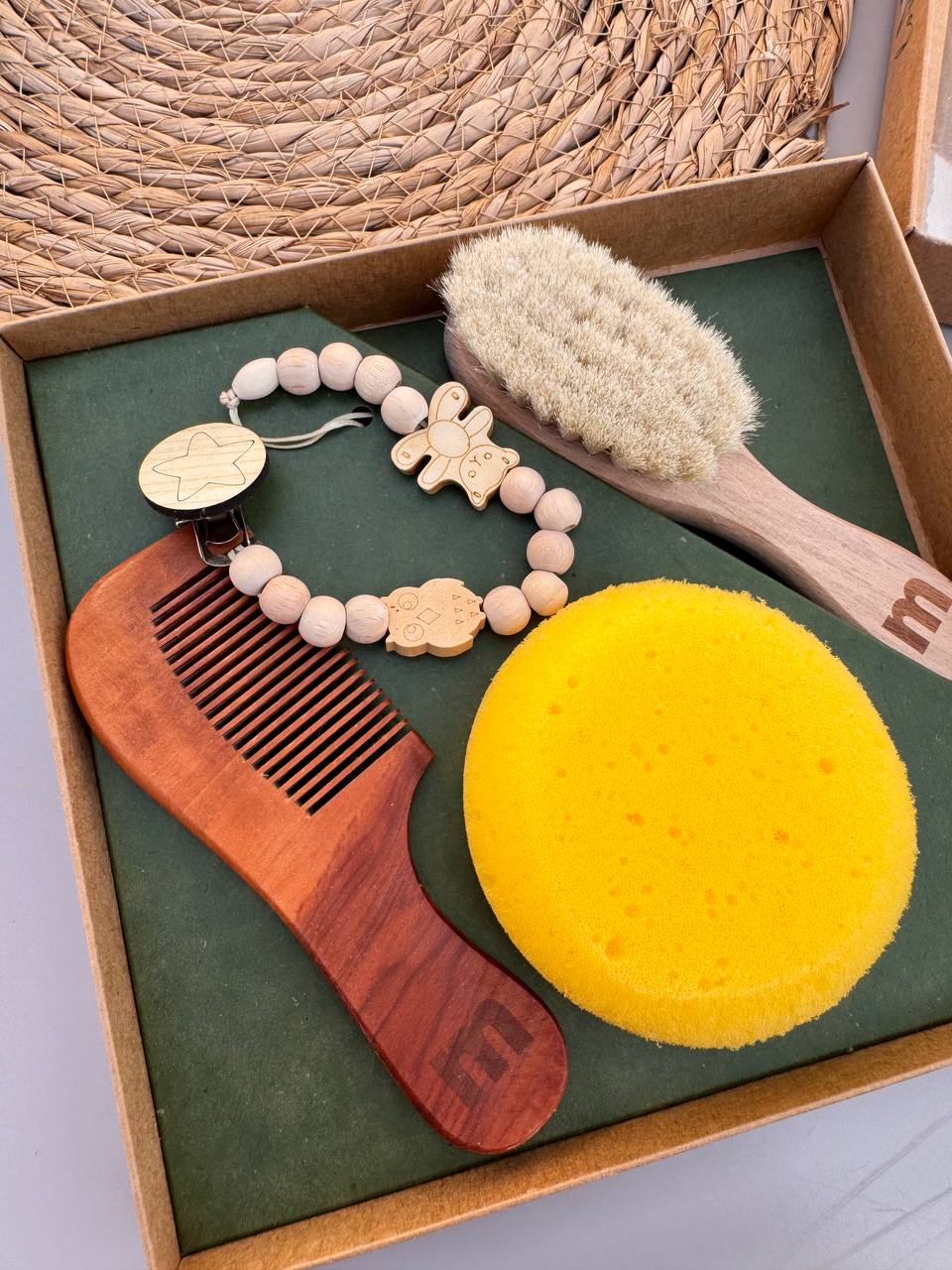 LOVEMAXX Pacifier Holder, Comb, Brush, and Sponge Set