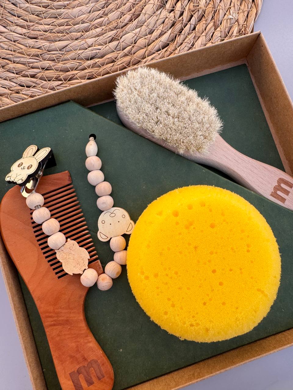 LOVEMAXX Pacifier Holder, Comb, Brush, and Sponge Set