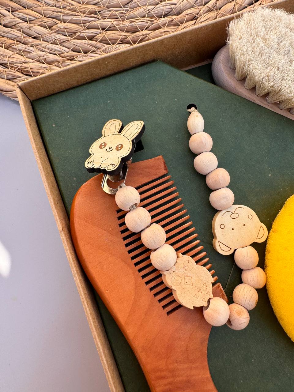 LOVEMAXX Pacifier Holder, Comb, Brush, and Sponge Set