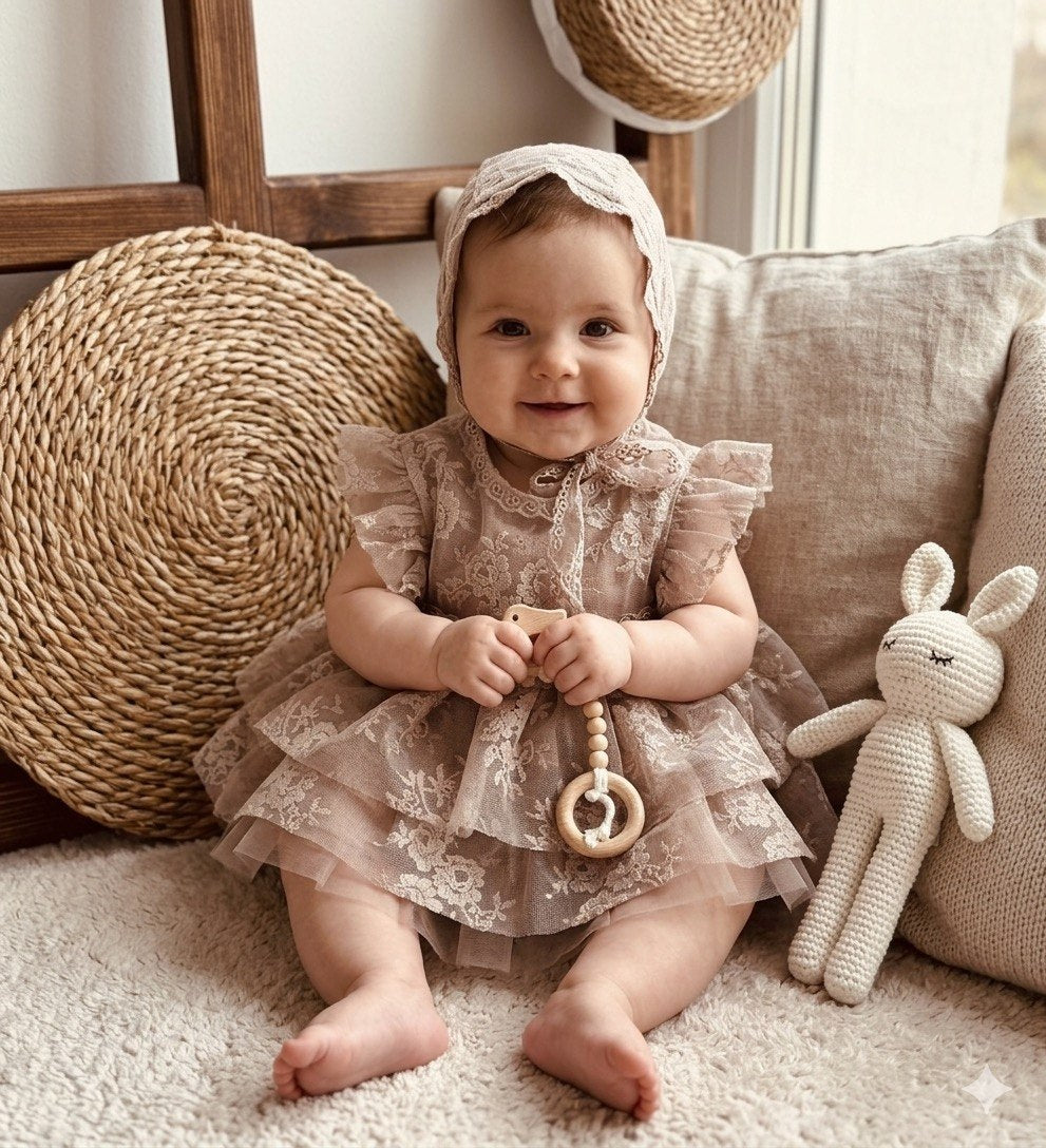 Brown Dentelle Princess Dress 3 Pcs