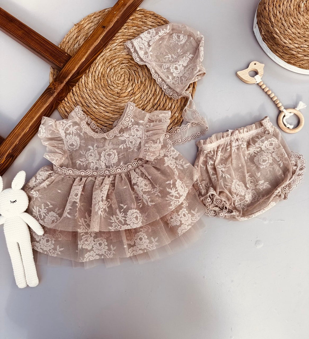 Brown Dentelle Princess Dress 3 Pcs