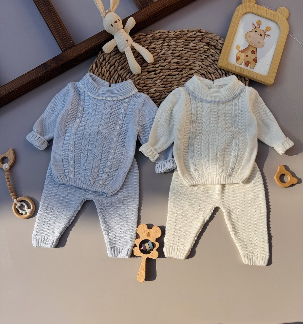 Blue / Off-White Wool Set 2 Pcs - Bambino land
