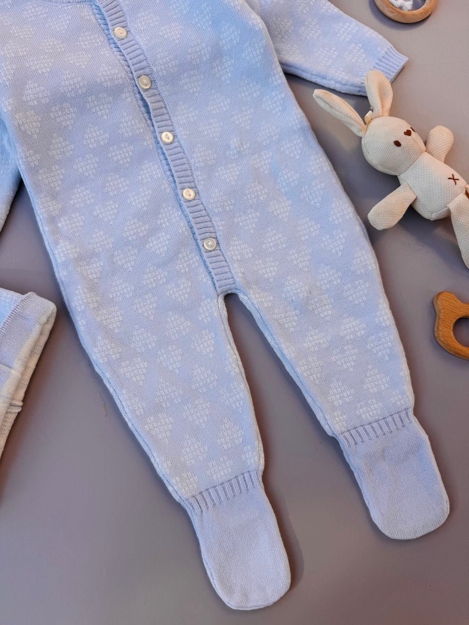 Blue Hearts Soft Wool Overall With Hat - Bambino land