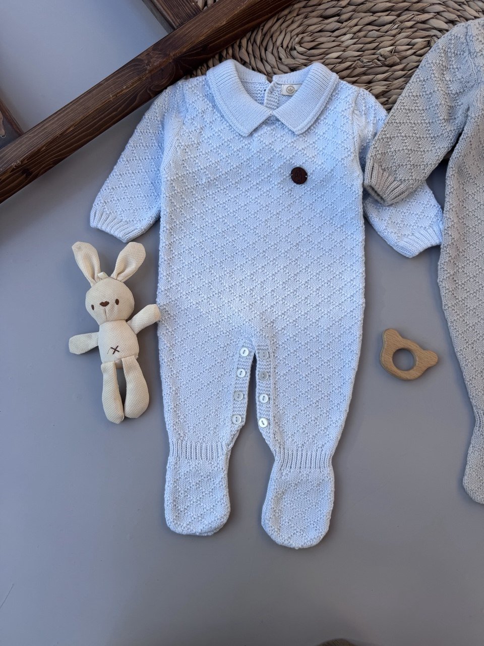 Blue / greige Soft Wool Overall - Bambino land