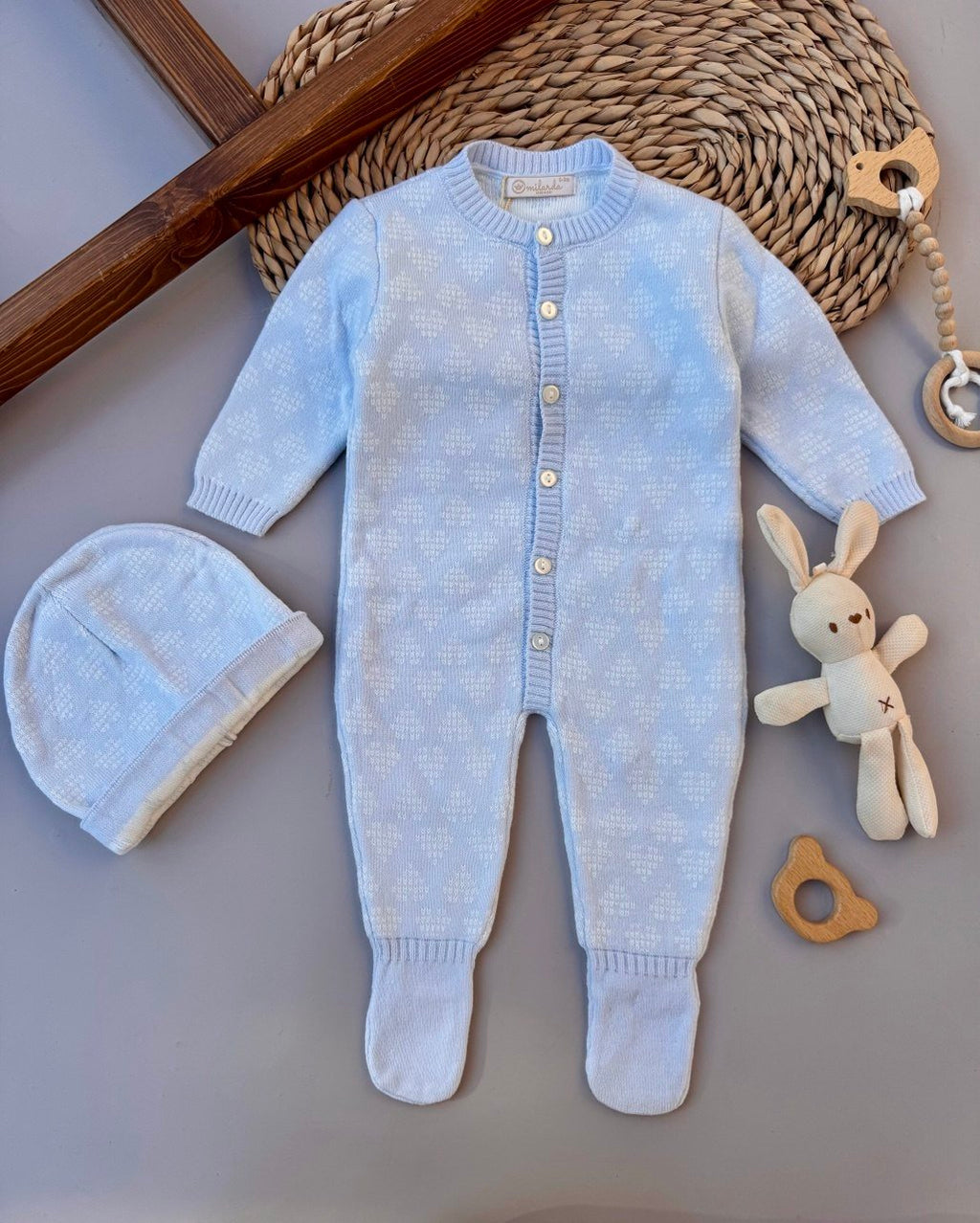 Blue Hearts Soft Wool Overall With Hat - Bambino land