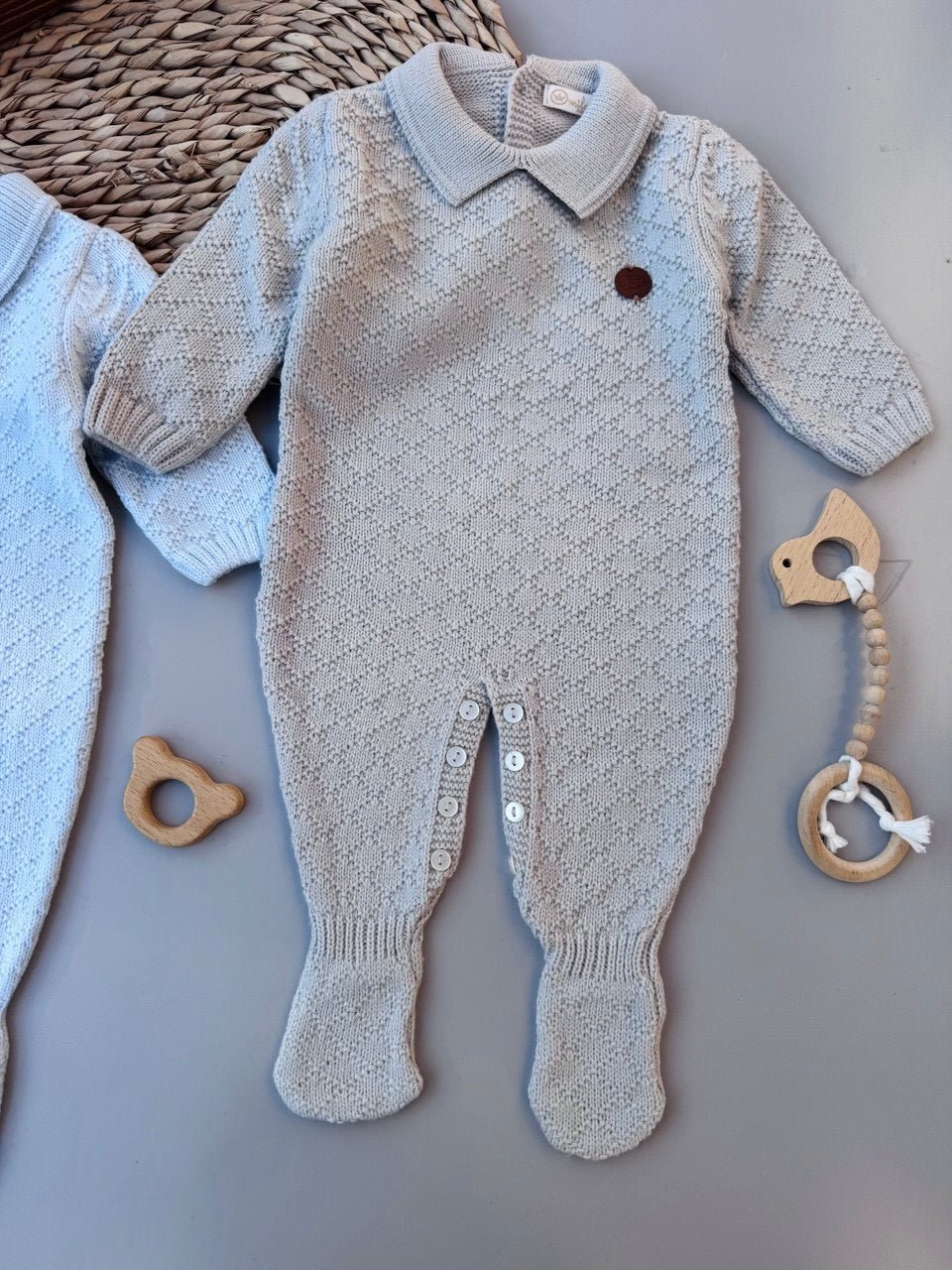 Blue / greige Soft Wool Overall - Bambino land