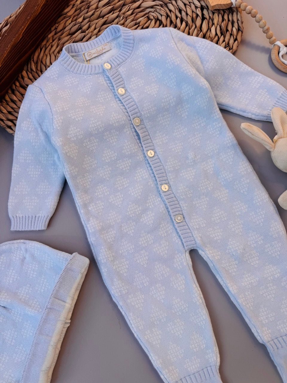 Blue Hearts Soft Wool Overall With Hat - Bambino land
