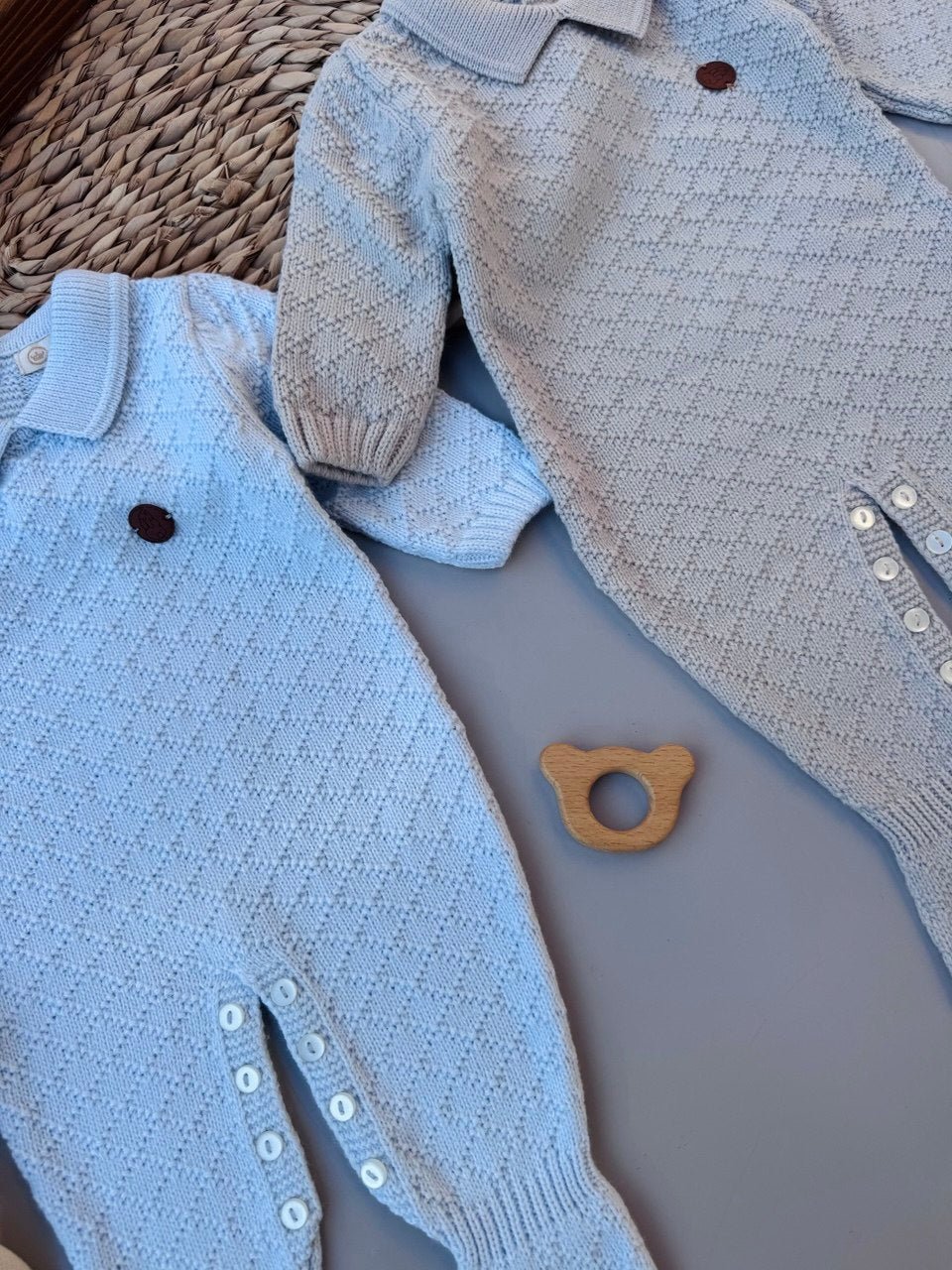 Blue / greige Soft Wool Overall - Bambino land