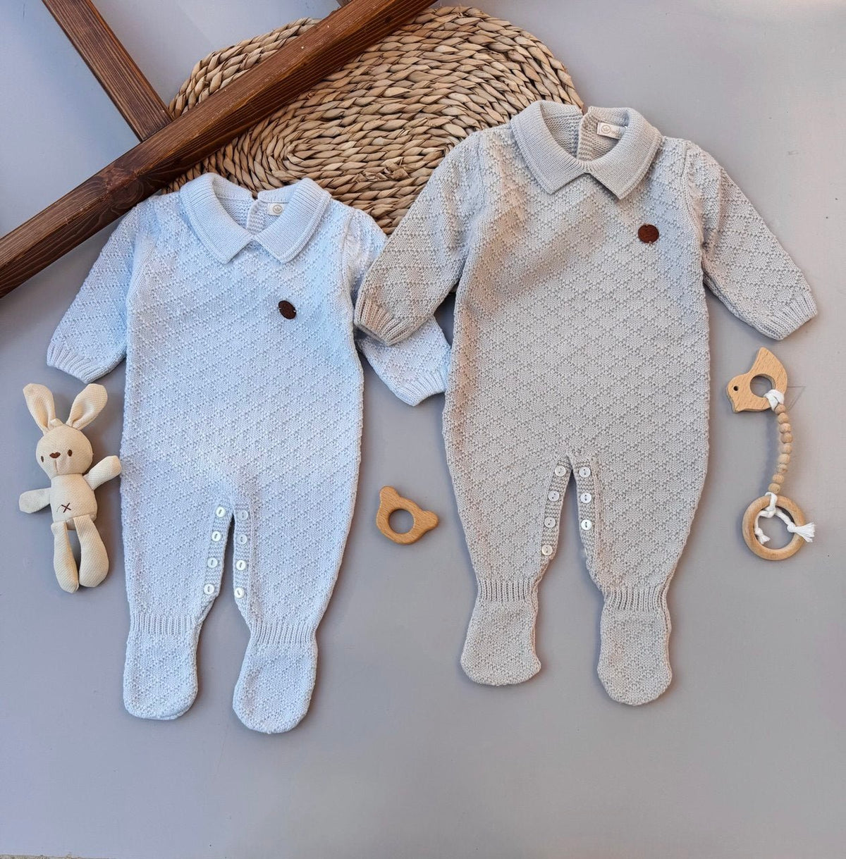 Blue / greige Soft Wool Overall - Bambino land