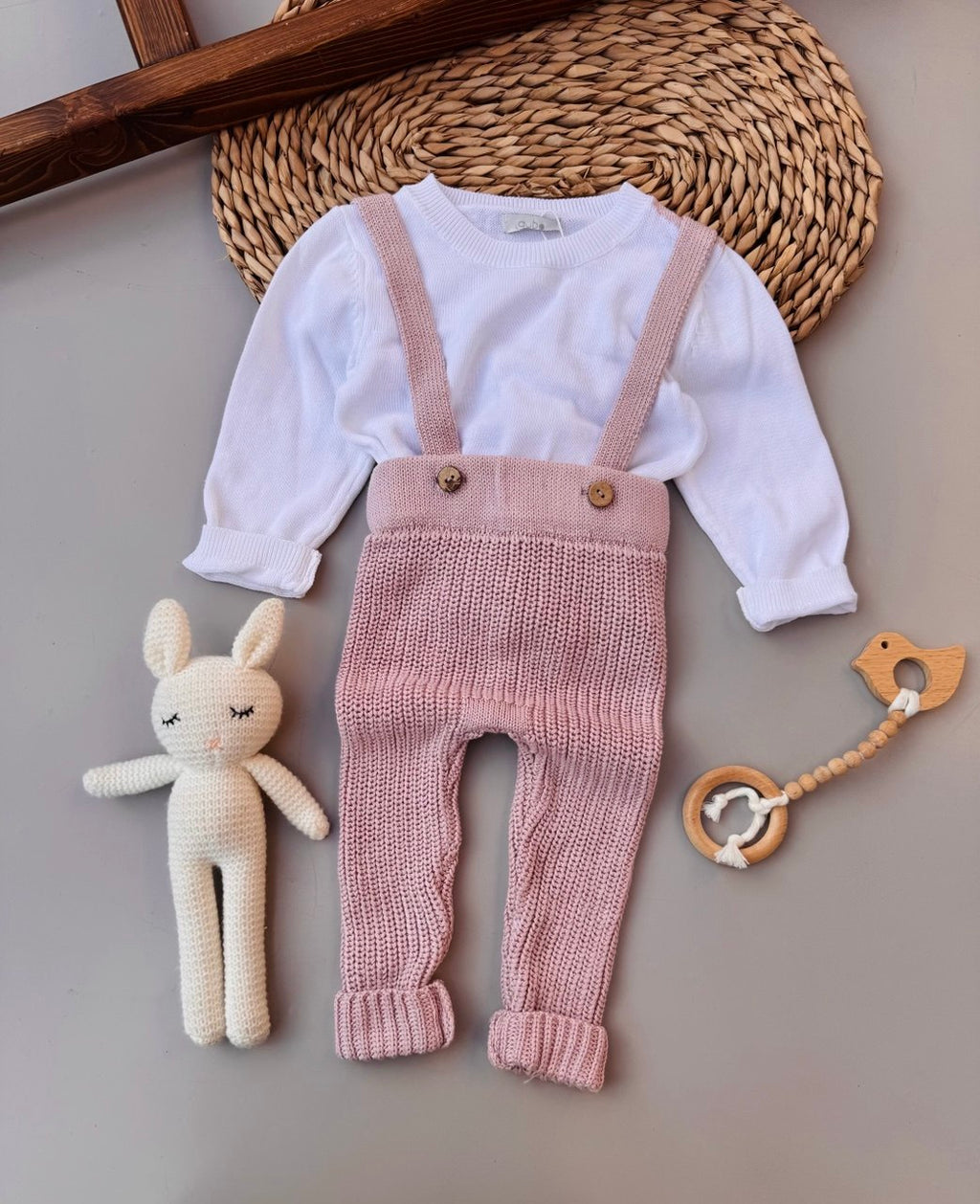Dusty Pink Baby Salopette 2 Pcs