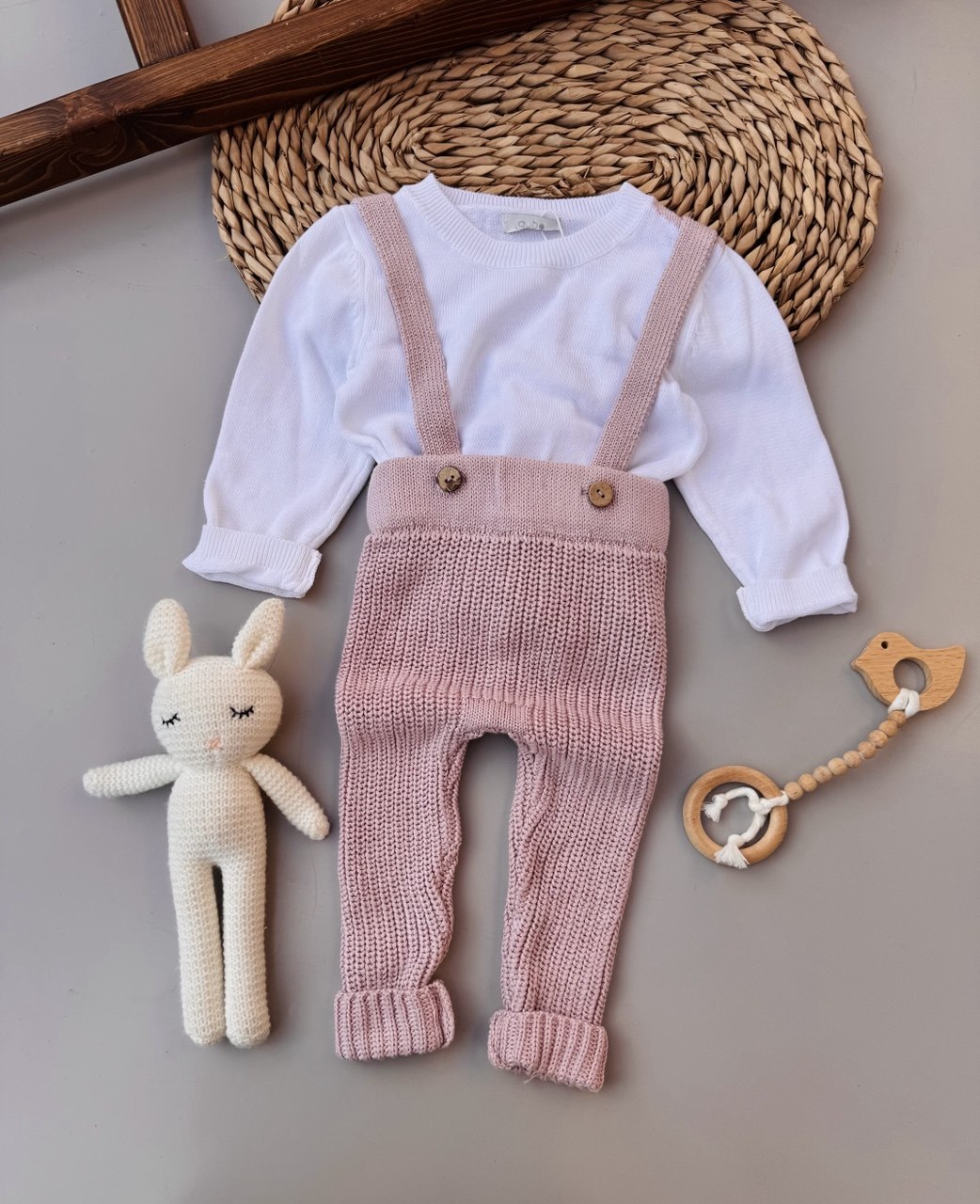 Dusty Pink Baby Salopette 2 Pcs