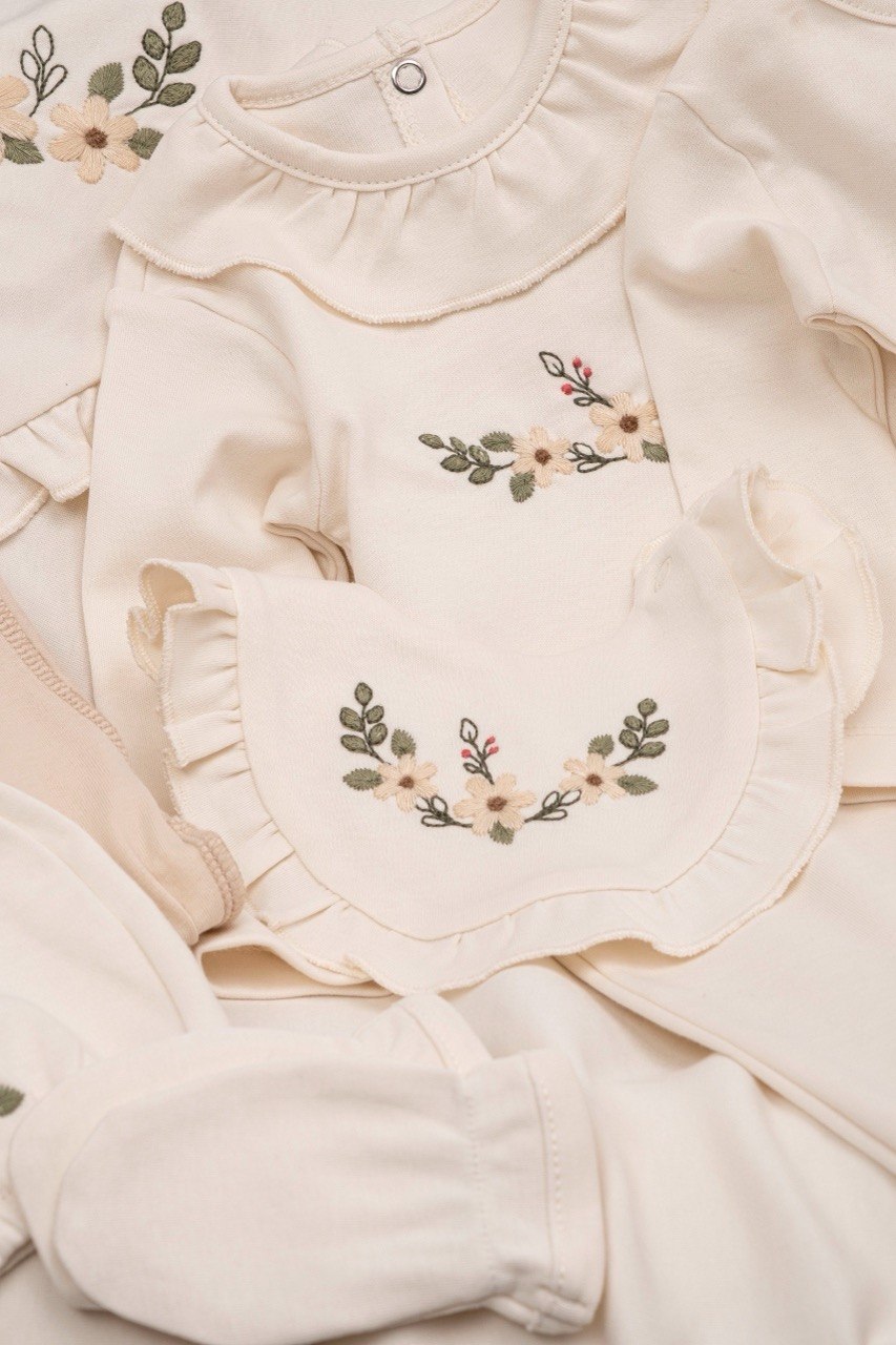 Cream Flowers  Cotton Hospital Set 10 Pcs
