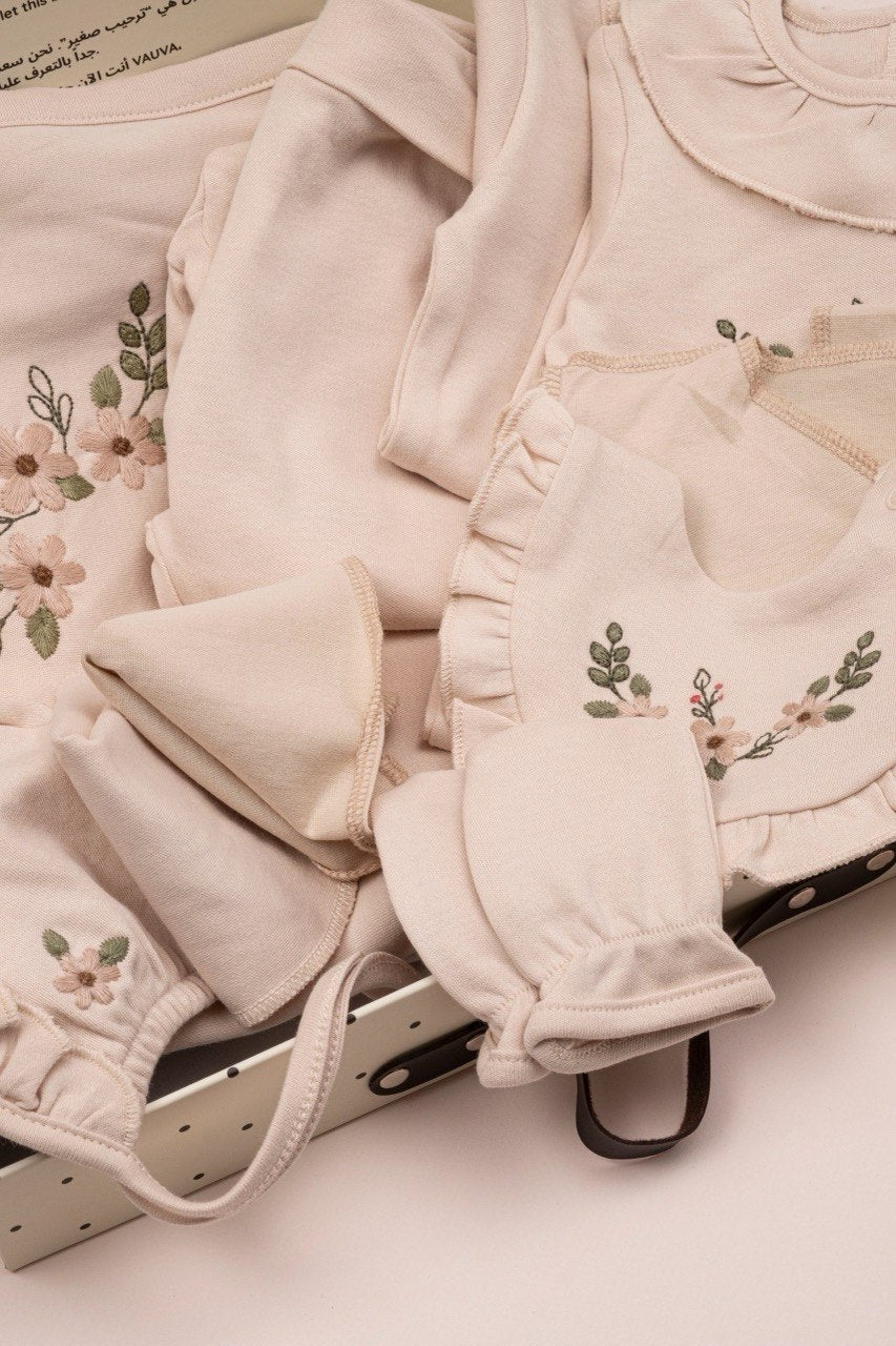 Beige Flowers  Cotton Hospital Set 10 Pcs