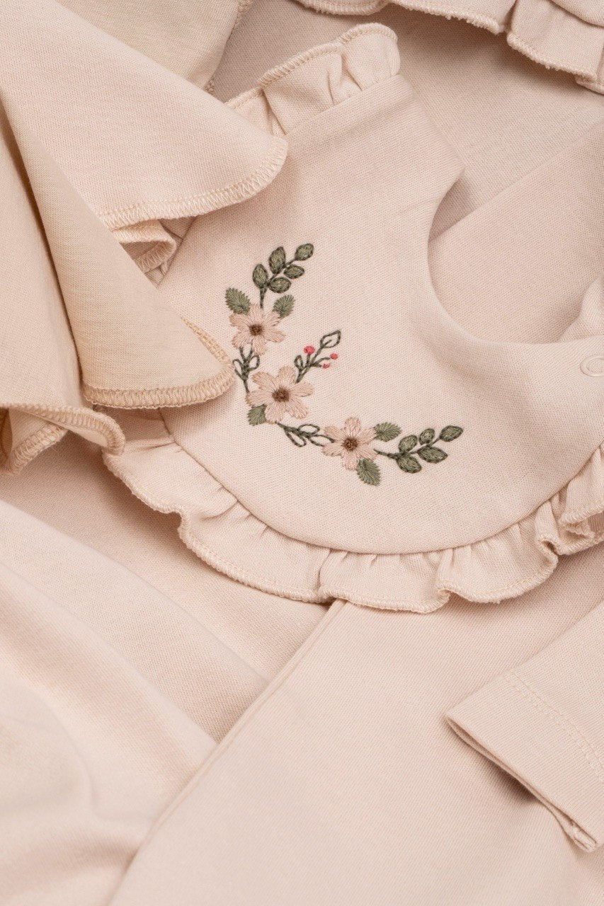 Beige Flowers  Cotton Hospital Set 10 Pcs