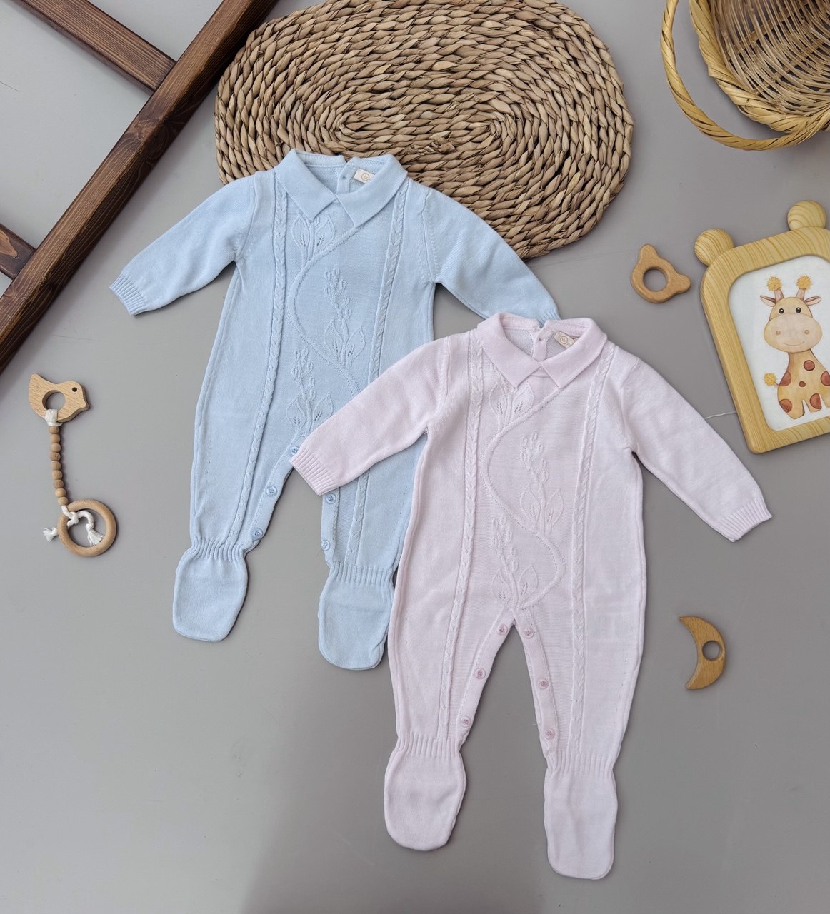 Blue / Pink Soft Knit Cotton Overall