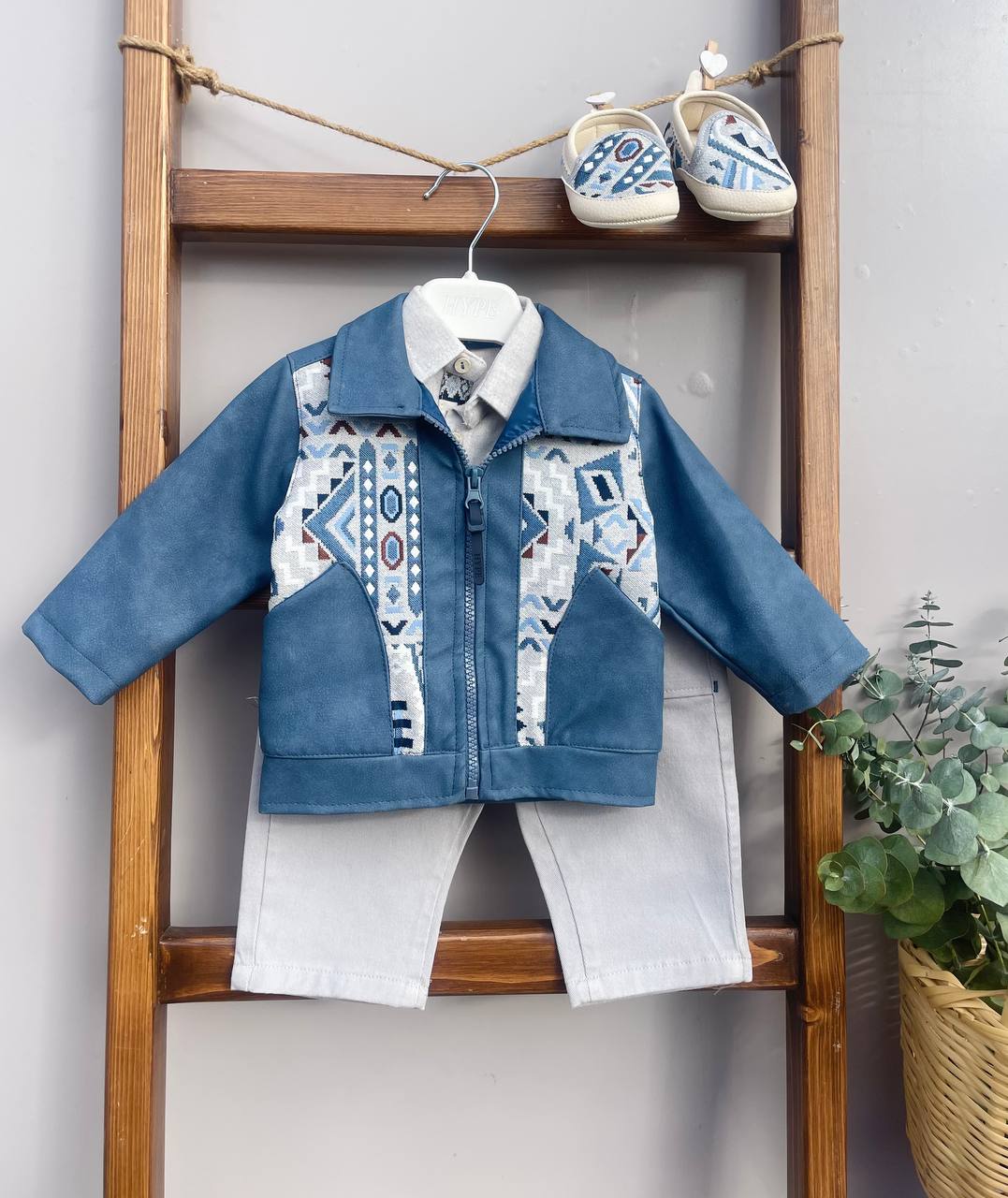 Baby Boy Premium Leather Embroidered Set – Blue