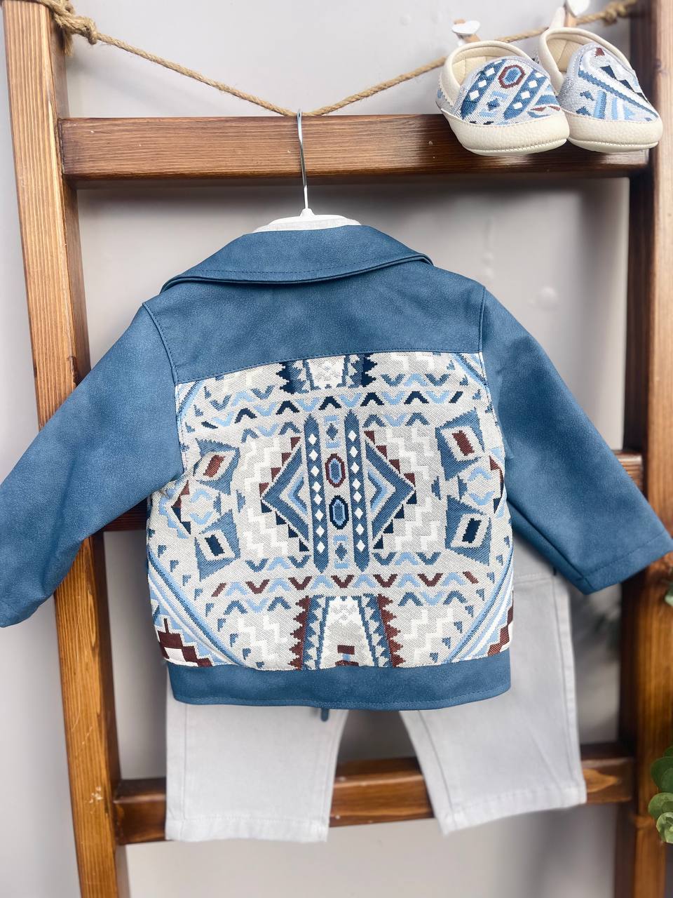 Baby Boy Premium Leather Embroidered Set – Blue