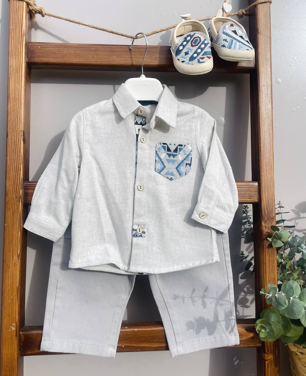 Baby Boy Premium Leather Embroidered Set – Blue