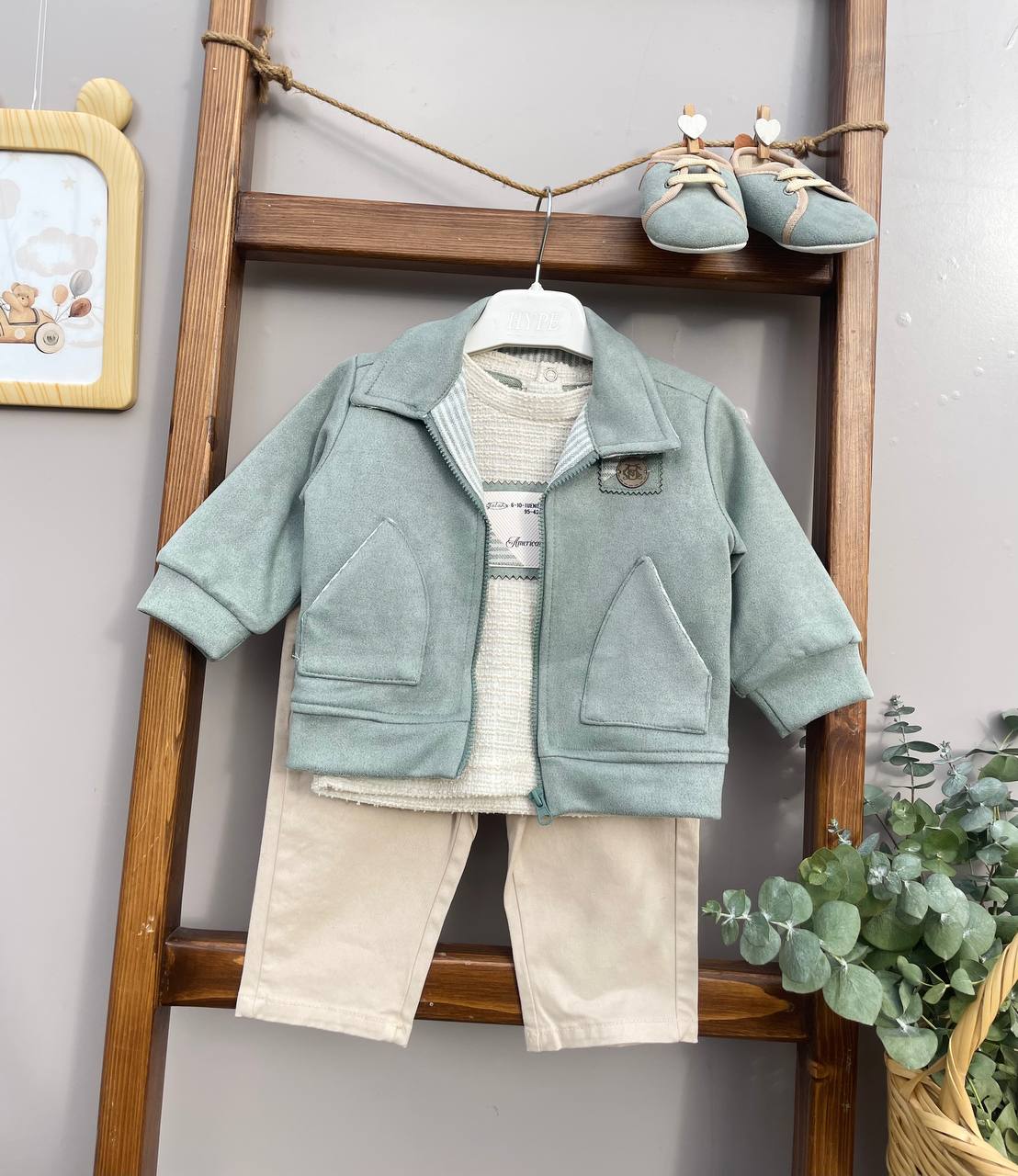 Baby Boy Soft Chamois Jacket Ensemble – Mint