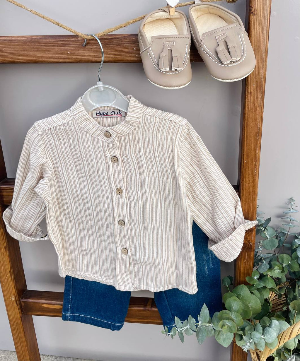 Baby Boy Leather Beige Bomber Set