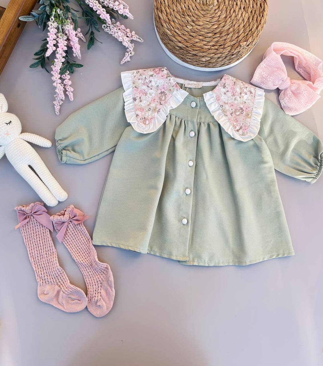 Green And Pink Flowers Vintage Dress