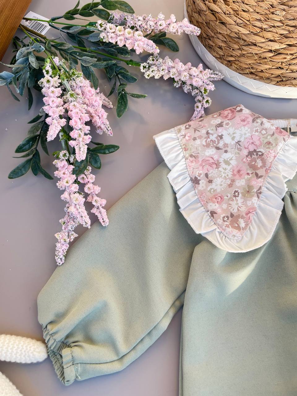 Green And Pink Flowers Vintage Dress