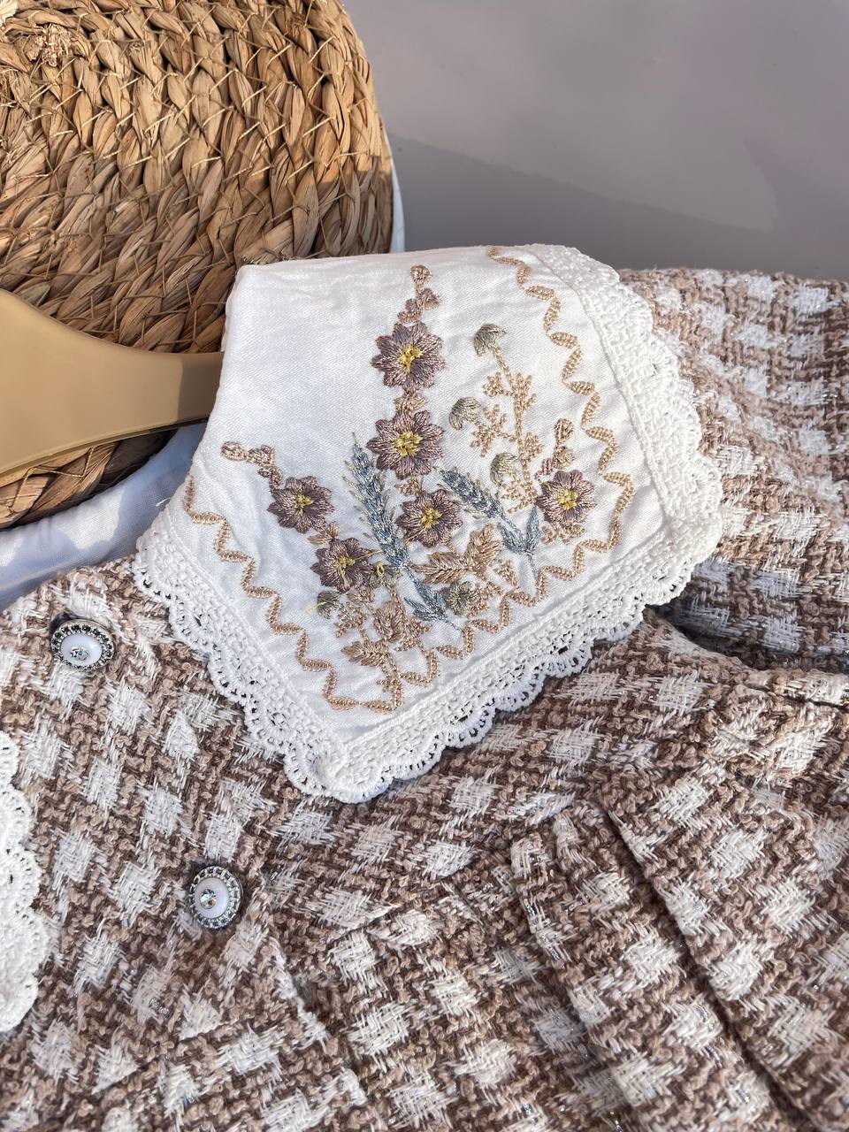 Beige And White Vintage Dress