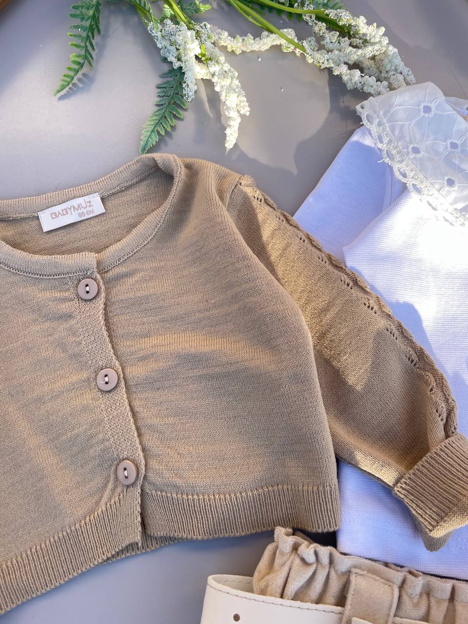 Beige Velvet Short Set 3 Pcs