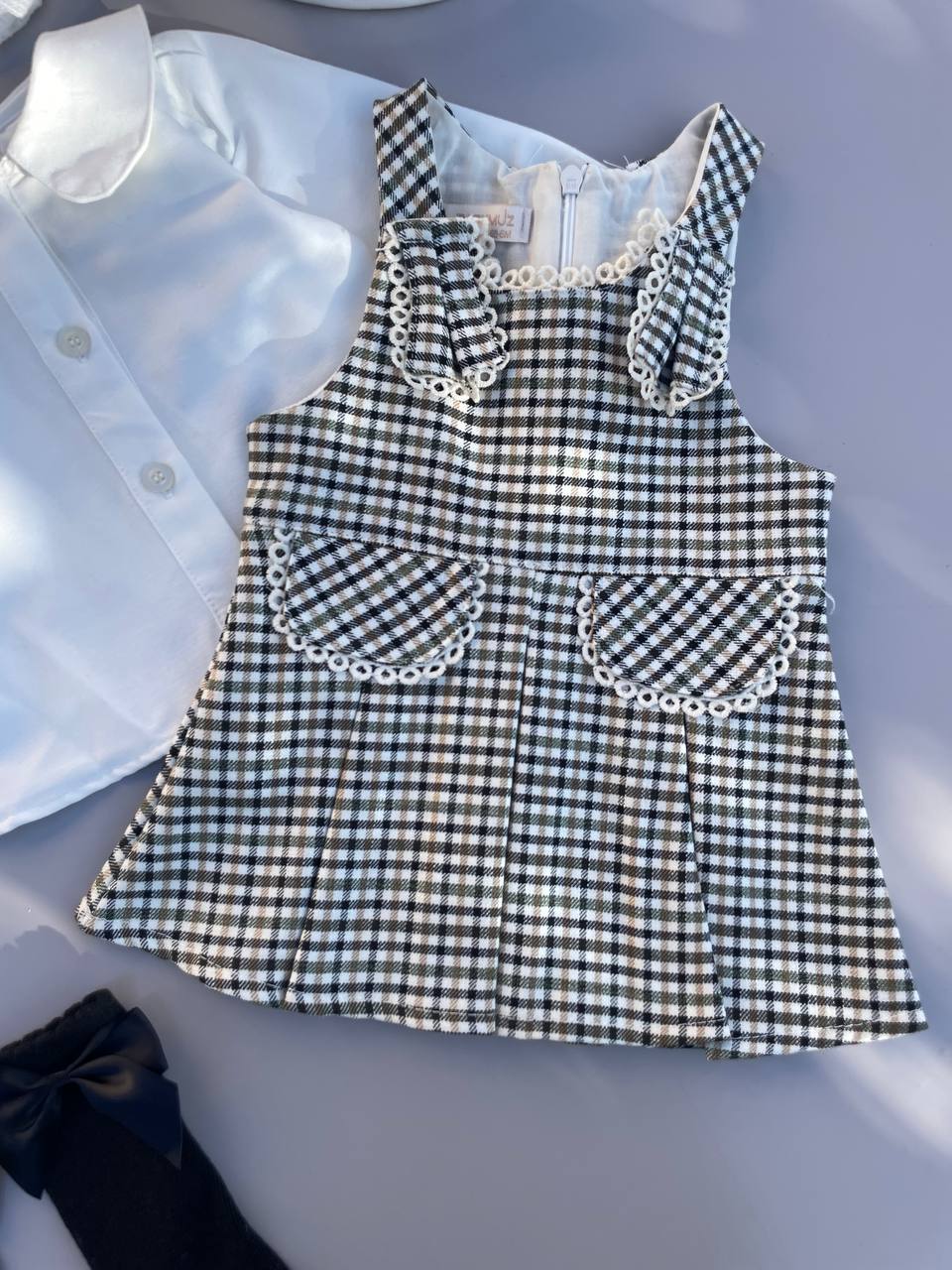 Black And White Pinafore & Blouse Set