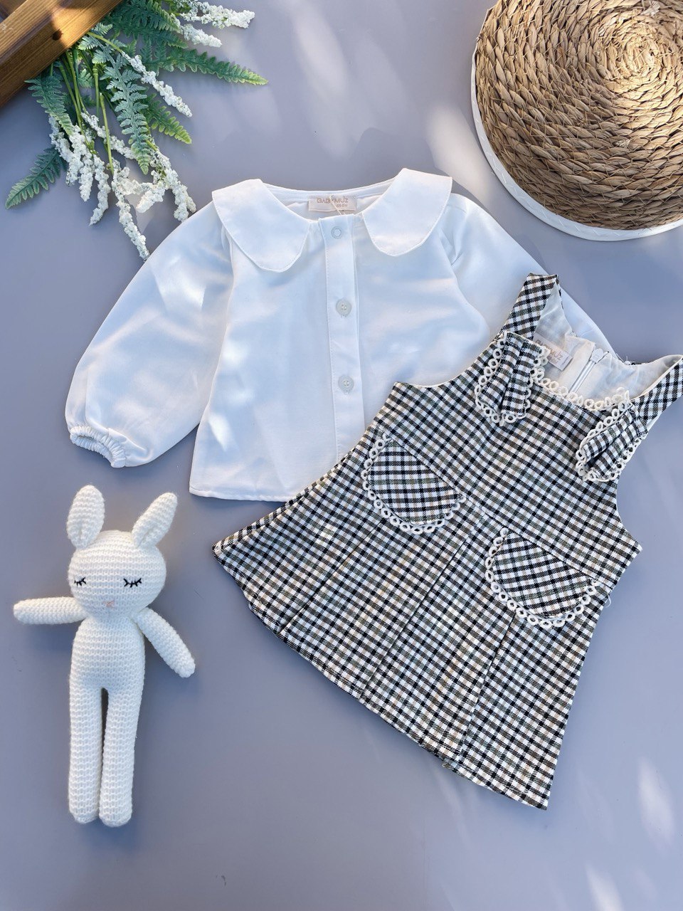 Black And White Pinafore & Blouse Set