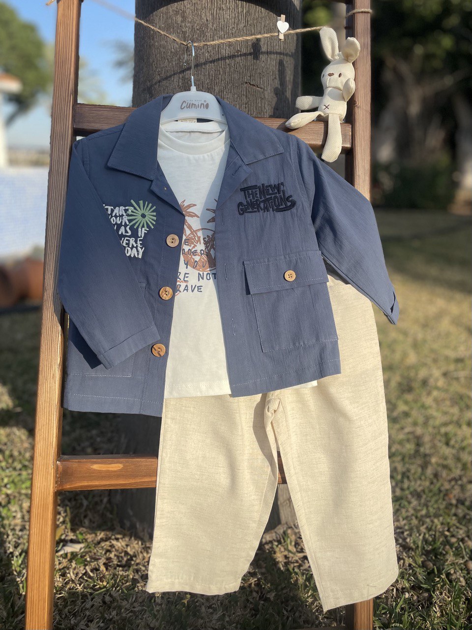 Blue And Beige 3 Pcs Set