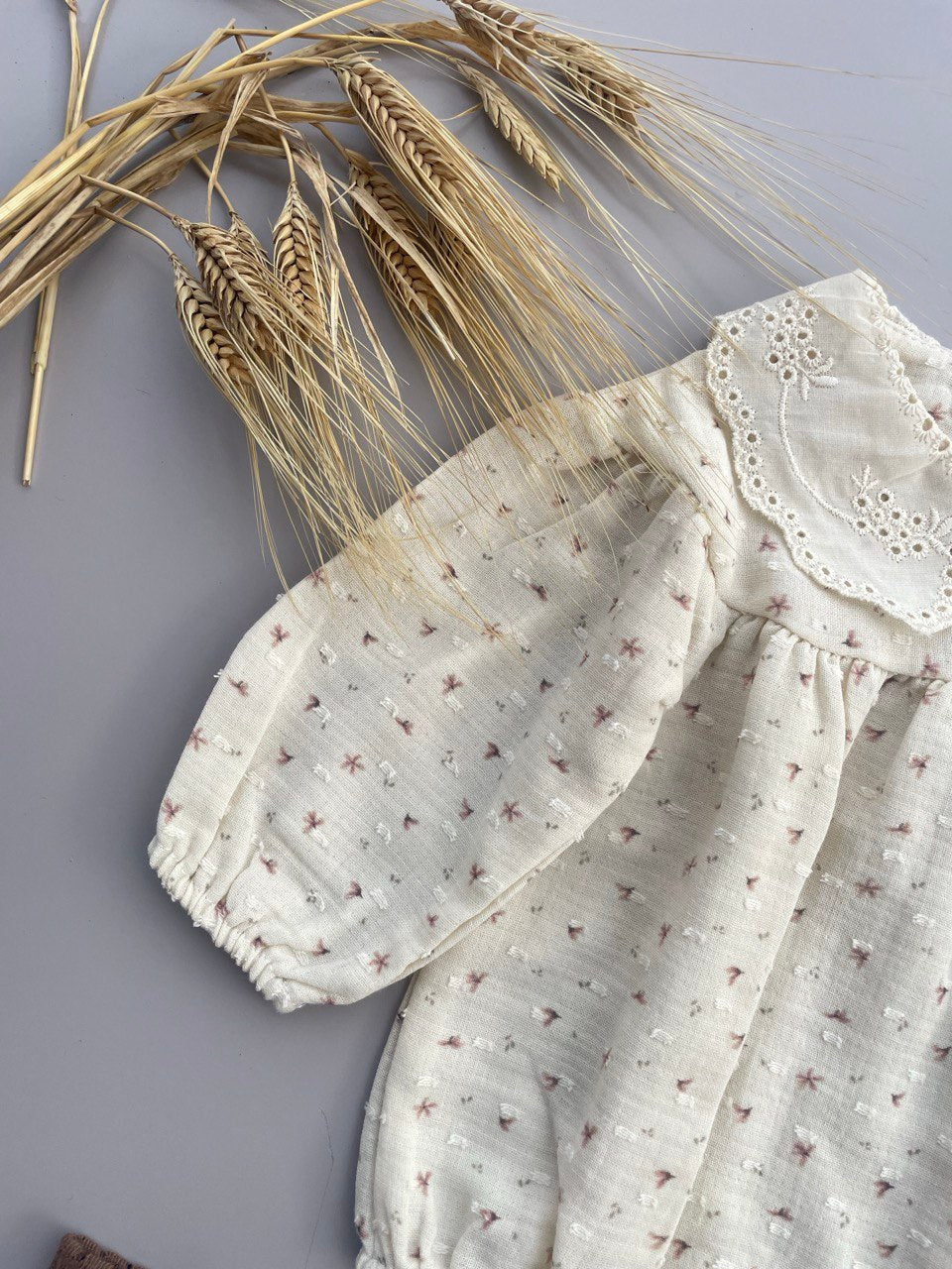 Beige Flowers Muslin Romper