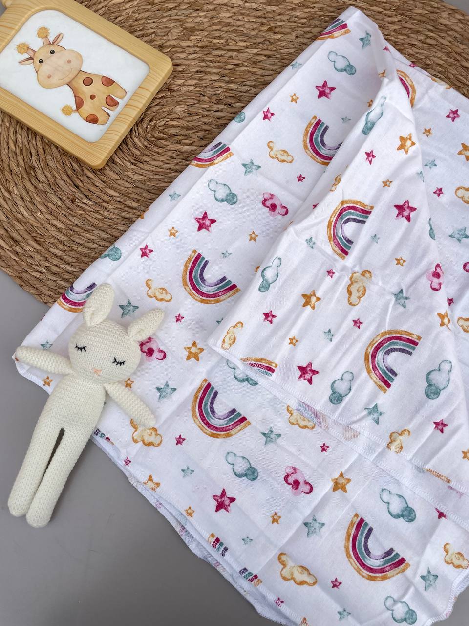 White And Pink Rainbow Muslin Swaddle