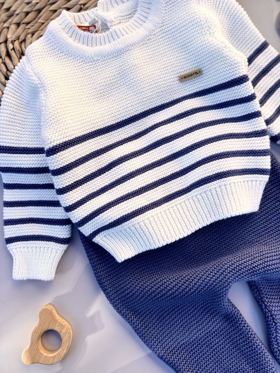 Navy Blue And White Tricot Set 2 Pcs