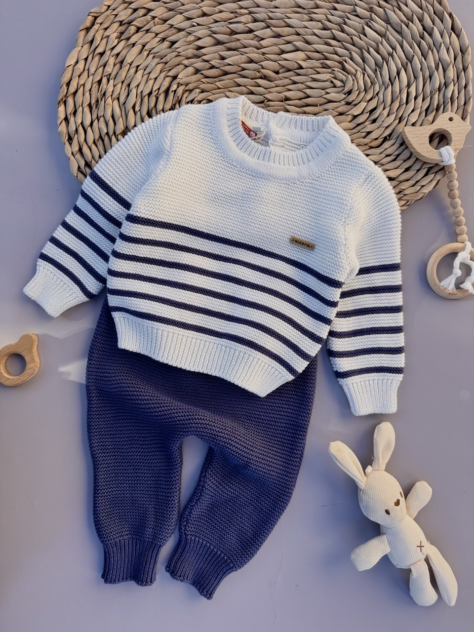 Navy Blue And White Tricot Set 2 Pcs