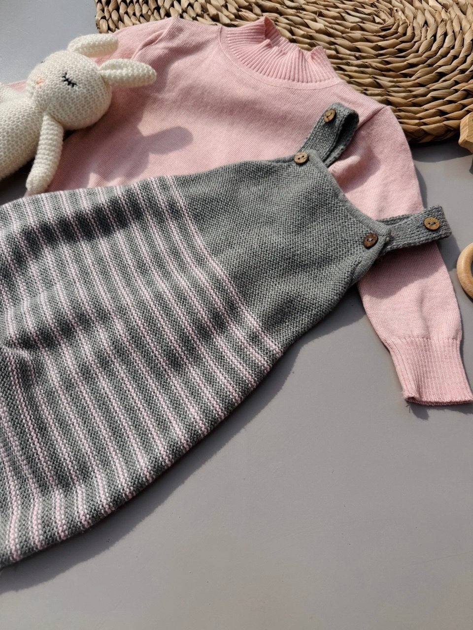 Grey And Pink Salopette Set 2 Pcs